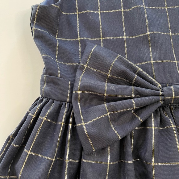 HP! Bardot Junior Navy & Gold Windowpane Dress with Bow Girls Size 14 - Picture 9 of 10